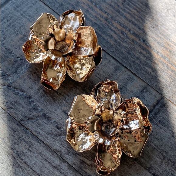 NEW Golden Flower Statement Earrings - Picture 3 of 13